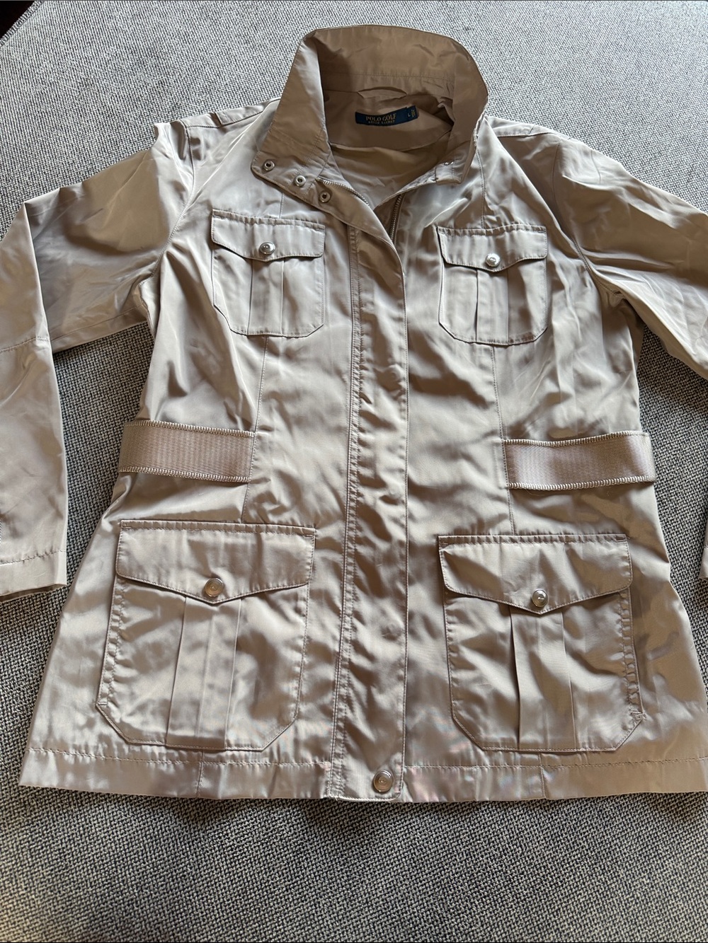 Polo Golf by Ralph Lauren Light Beige Rain Jacket with Snap Pockets Women sz Lg